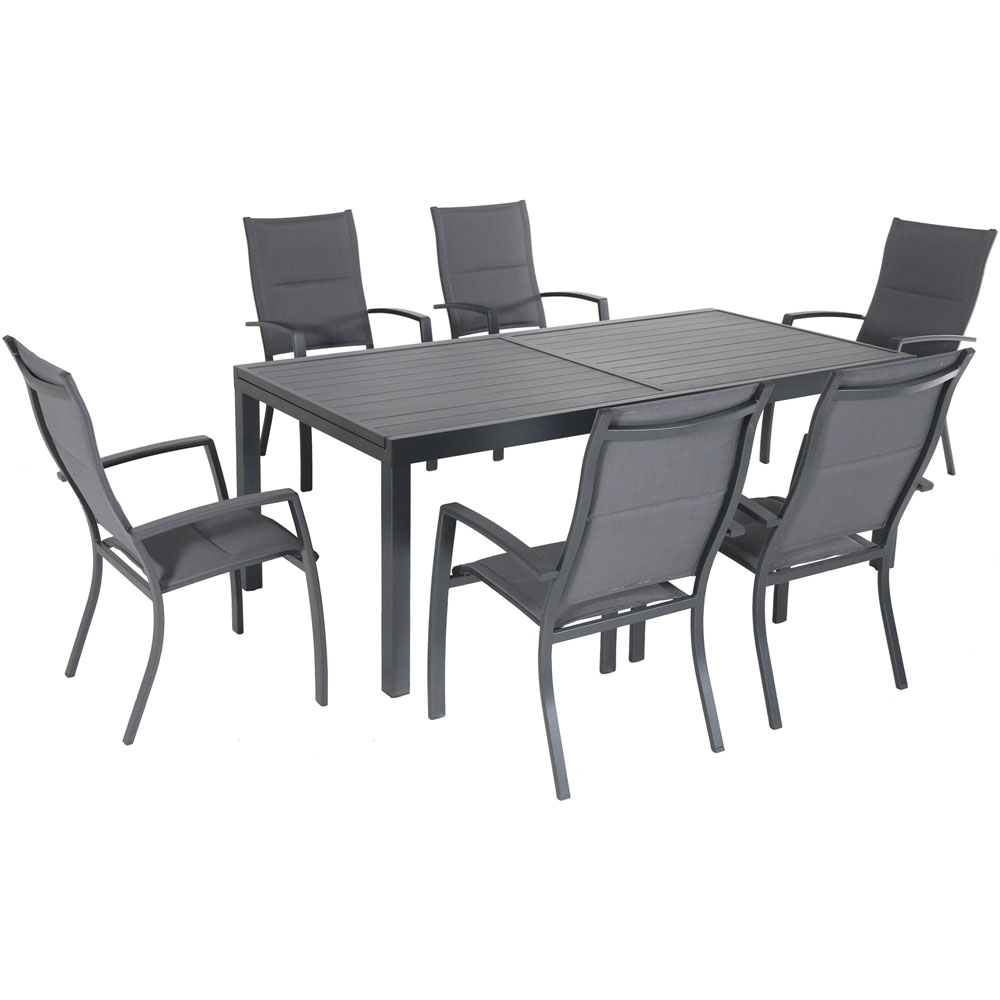 Naples7pc: 6 High Back Padded Sling Chairs, Aluminum Extension Table