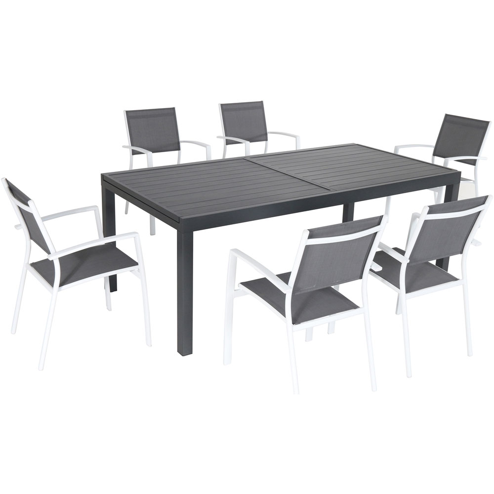 Naples7pc: 6 Aluminum Sling Chairs, Aluminum Extension Table