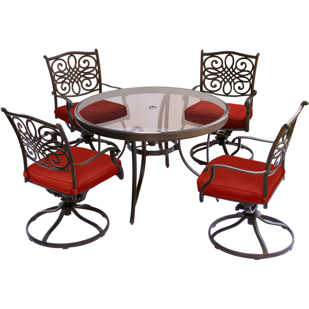 Traditions5pc: 4 Swivel Rockers, 48" Round Glass Top Table