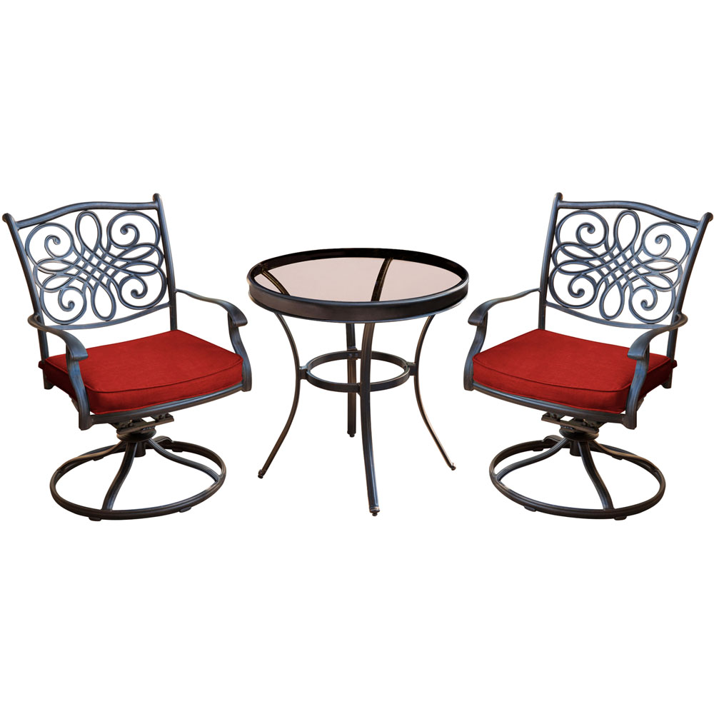Traditions3pc: 2 Swivel Rockers, 30" Round Glass Top Table