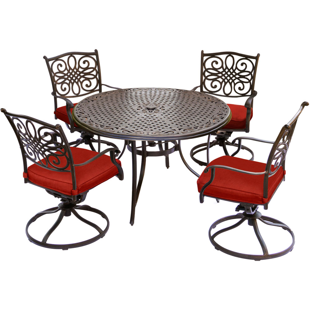 Traditions5pc: 4 Swivel Rockers, 48" Round Cast Table