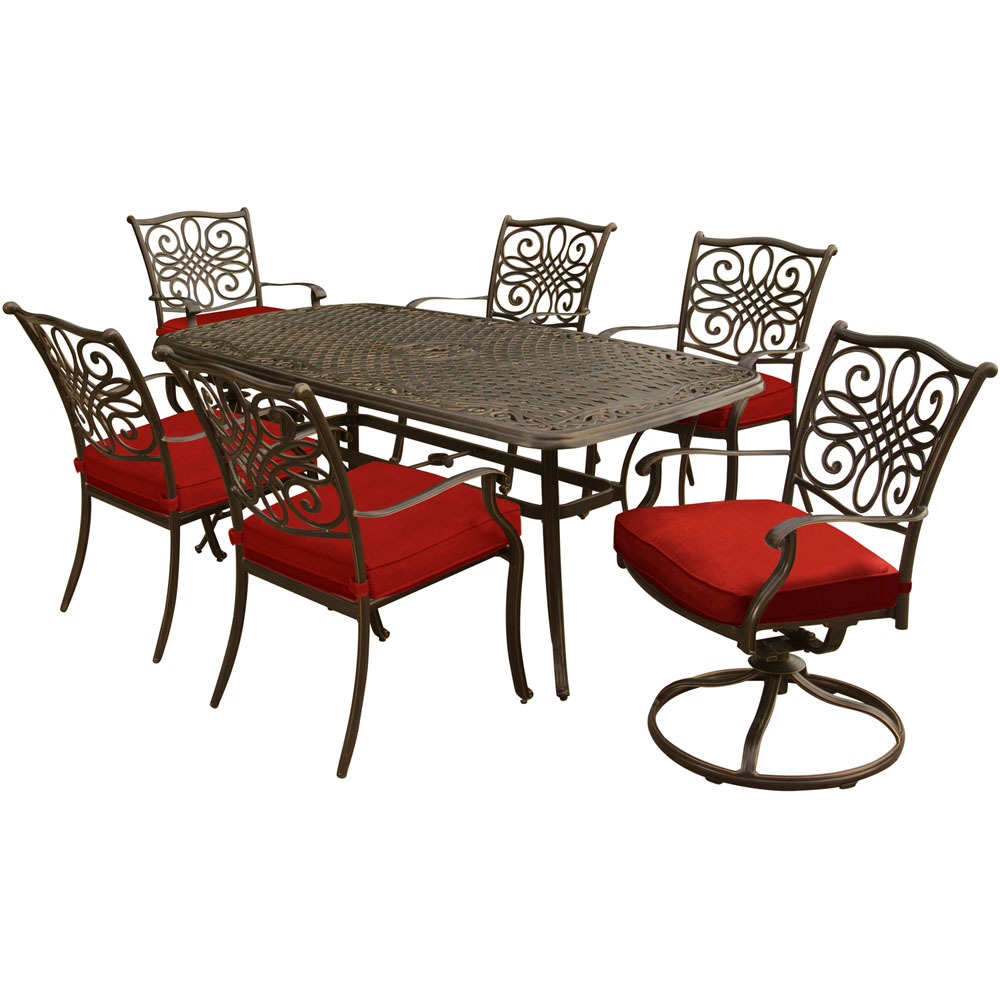 Traditions7pc: 4 Dining Chairs, 2 Swivel Rockers, 38x72" Cast Table