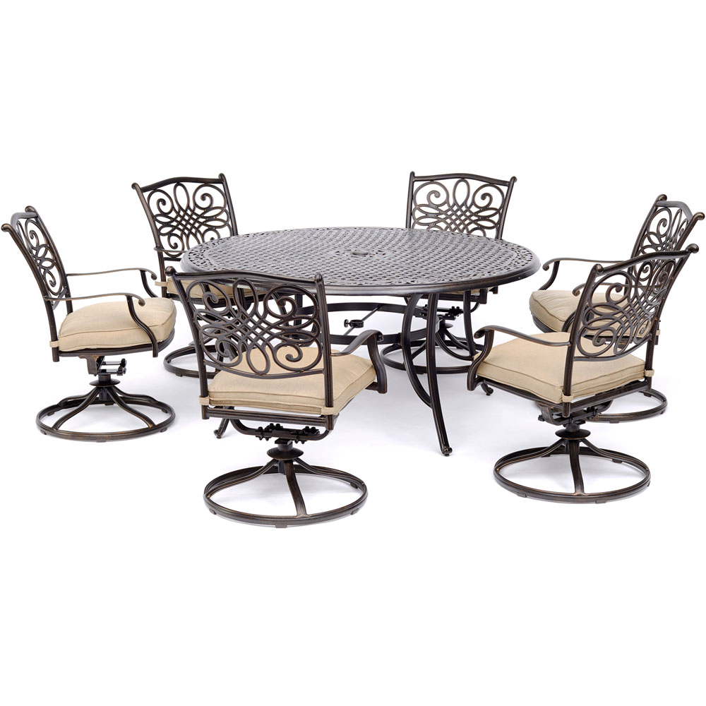 Traditions7pc: 6 Swivel Rockers, 60" Round Cast Table