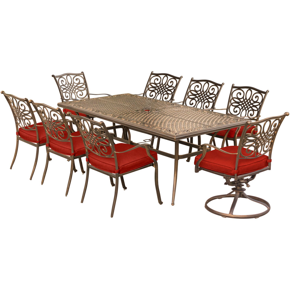 Traditions9pc: 6 Dining Chairs, 2 Swivel Rockers, 42x84" Cast Table