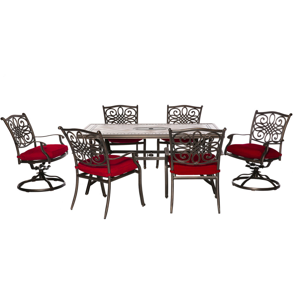 Monaco7pc: 4 Cush Dining Chairs, 2 Cush Swvl Chairs, 40x68" Tile Top Tbl
