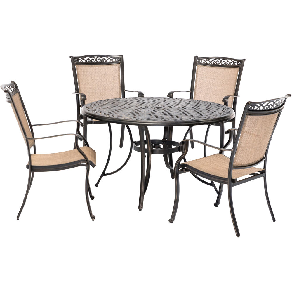 Fontana5pc: 4 Sling Dining Chairs and 48" Cast Table
