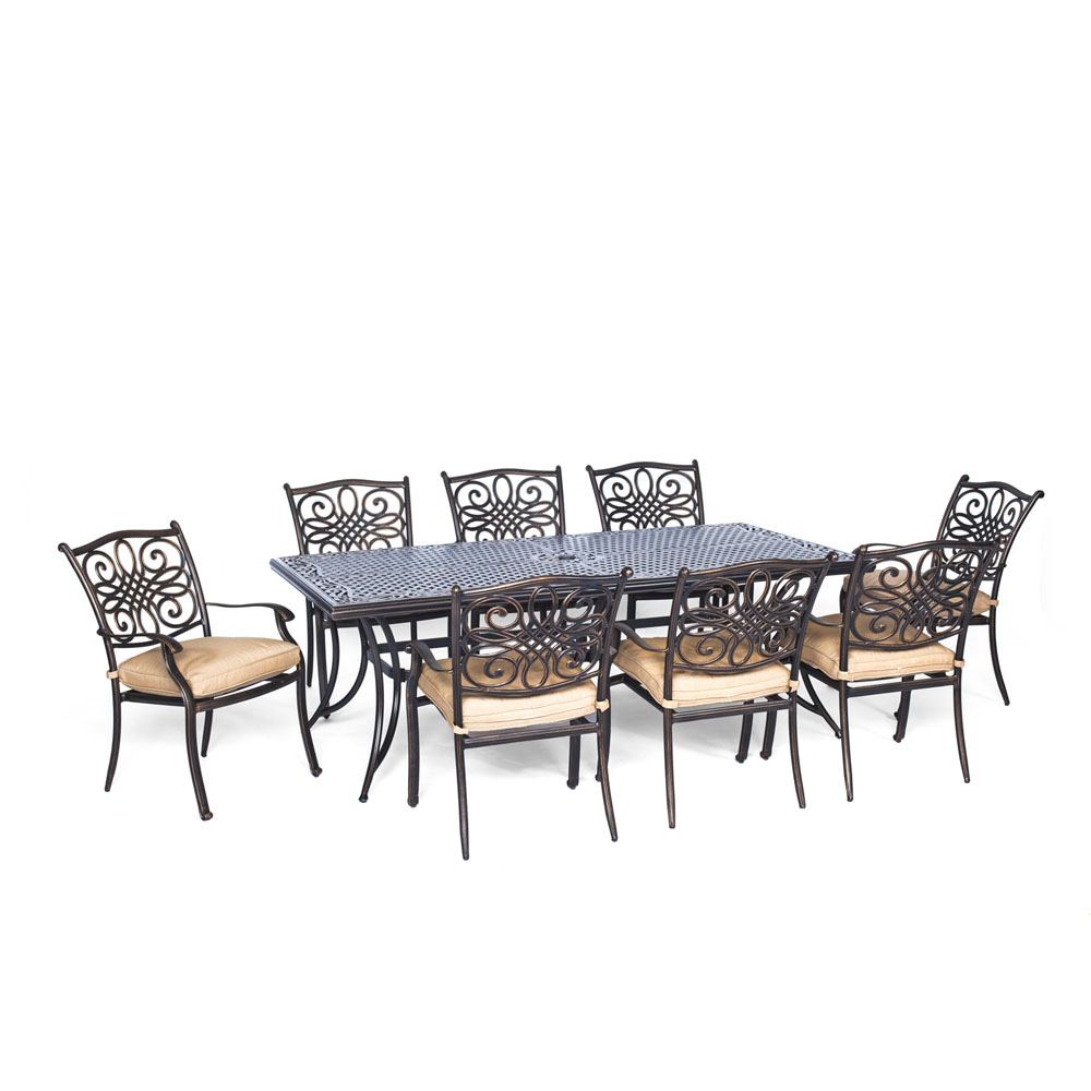 Traditions9pc: 8 Dining Chairs, 42x84" Cast Table, Cover
