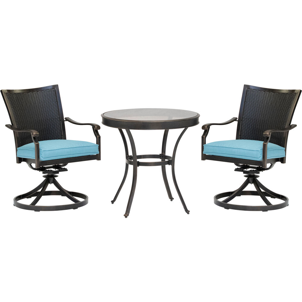 Traditions3pc: 2 Wicker Back Swivel Rockers, 30" Round Glass Table