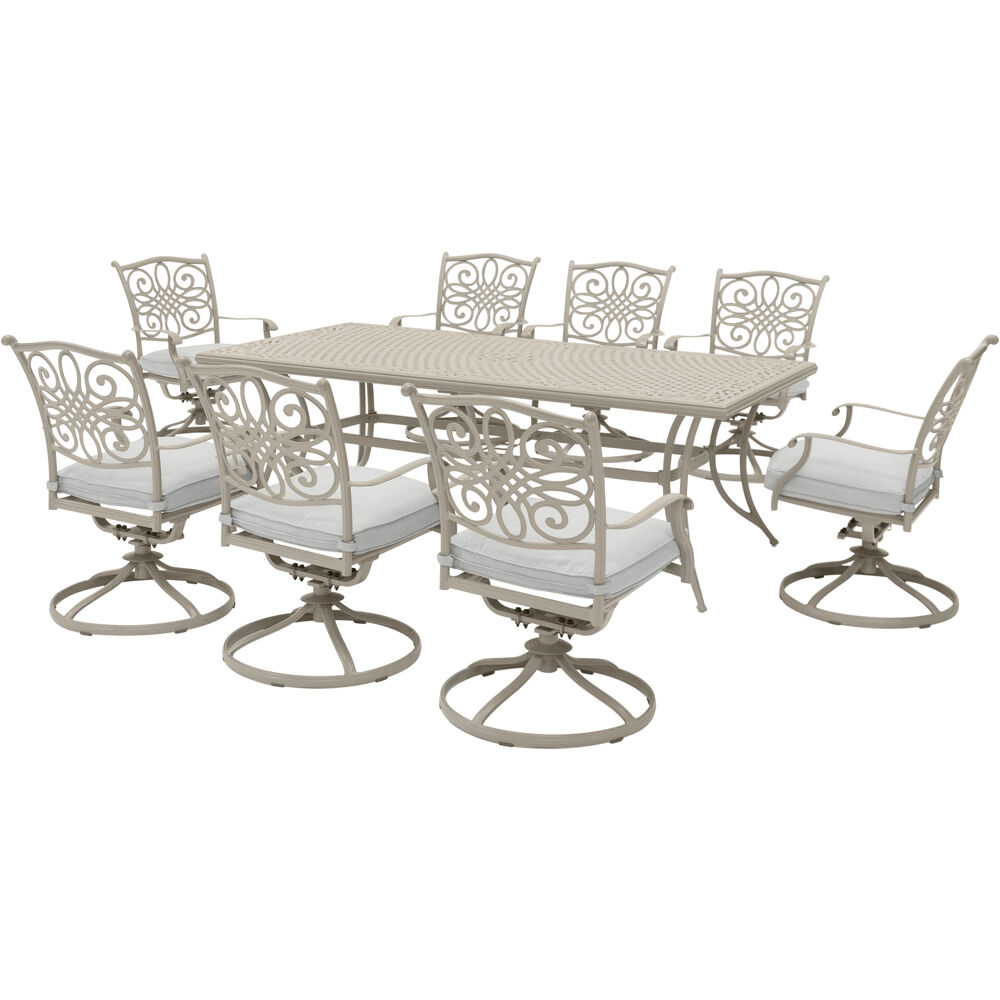 Traditions9pc: 8 Swivel Rockers, 42x84" Cast Table