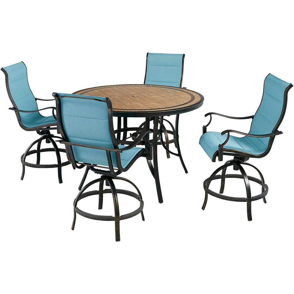 Monaco5pc: 4 Padded Swivel Counter Hght Chairs, 56" Round Tile Tbl