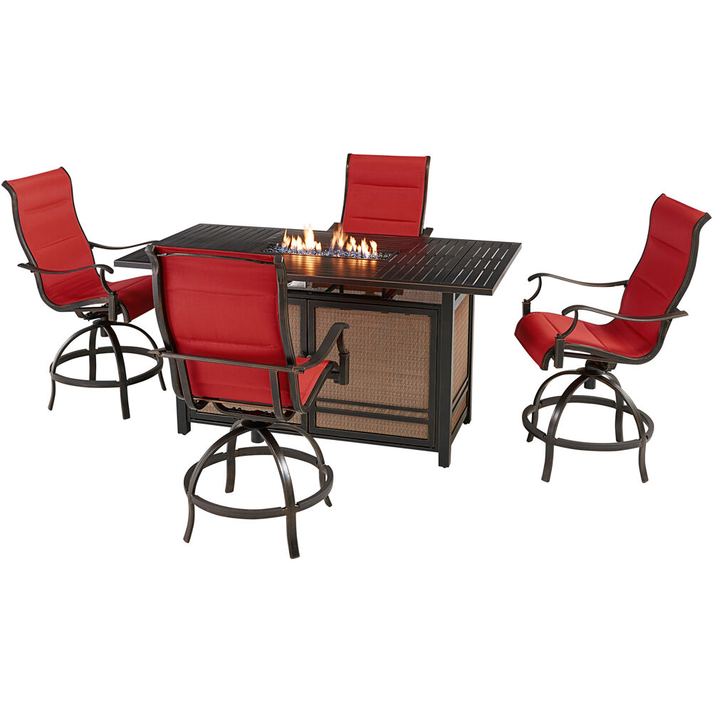 Traditions5pc: 4 Padded Swivel Counter Hght Chairs, Slat Fire Pit Tbl