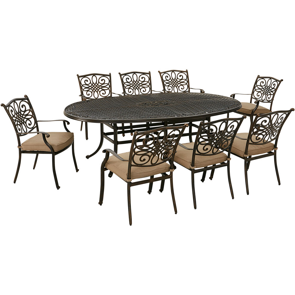Traditions9pc: 8 Dining Chairs, 96"x60" Oval Cast Table