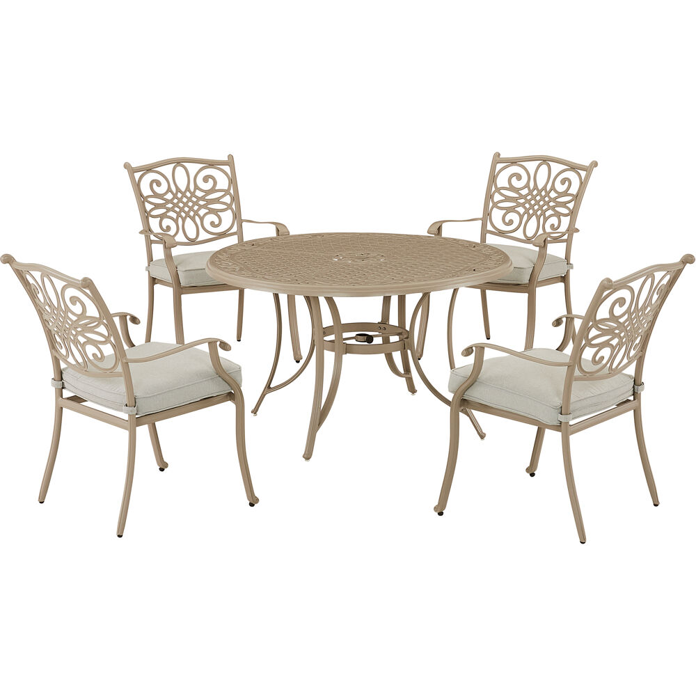 Traditions5pc: 4 Dining Chairs, 48" Round Cast Table