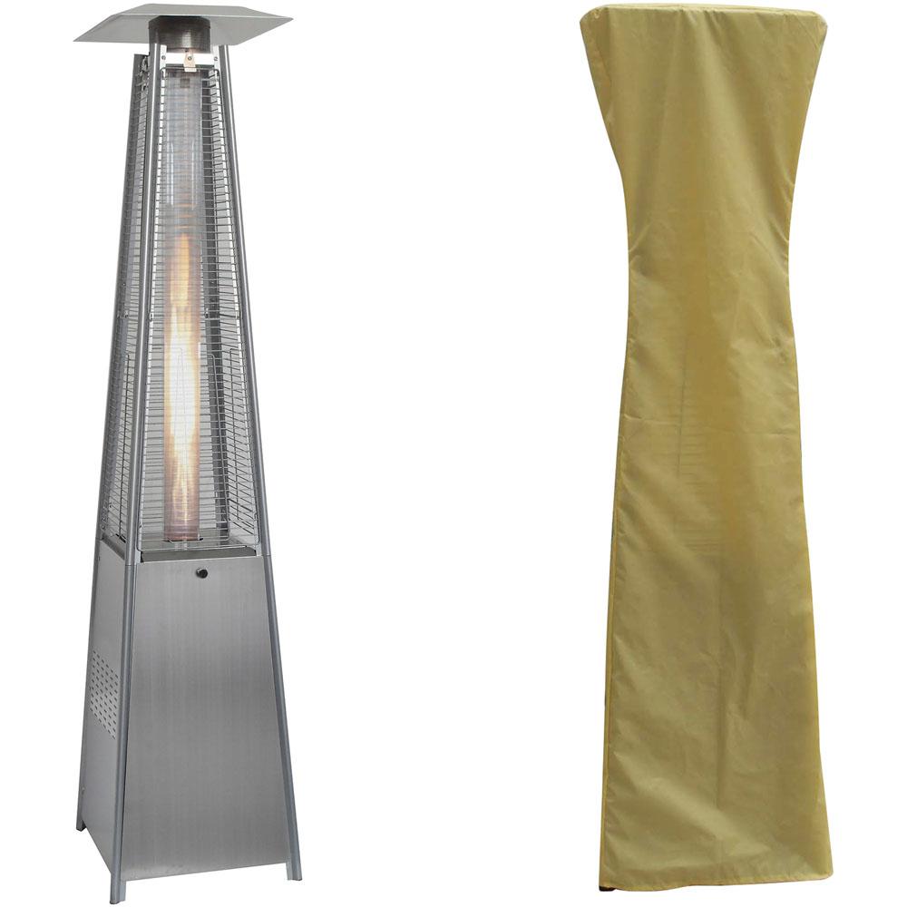 Pyramid Flame Glass patio heater, 7" tall, propane, 42,000 BTU with Cover