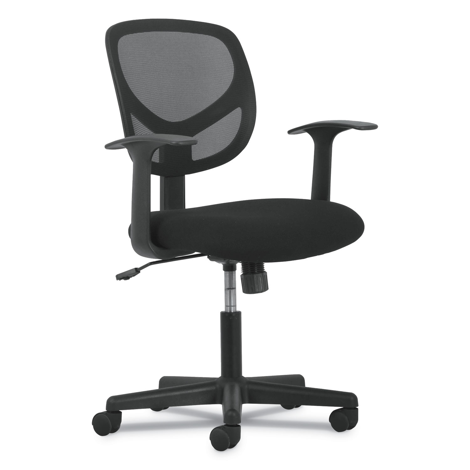 1-Oh-Two Mid-Back Task Chair, Black Mesh Back/Black Fabric Seat w/Arms