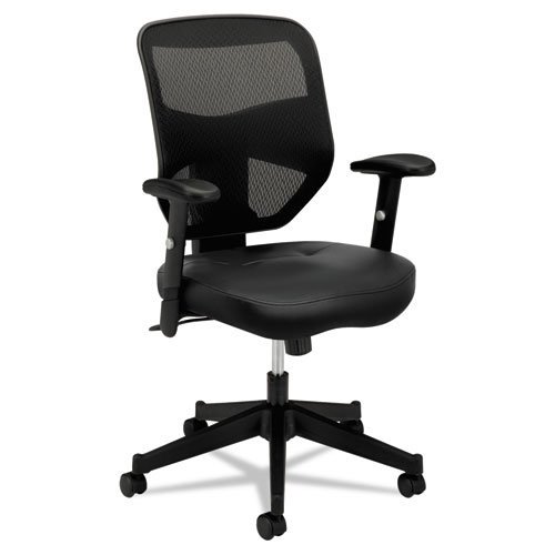 HON Prominent Leather Task Chair - High Back Mesh Work Chair with Adjustable Arms, Black (HVL531)
