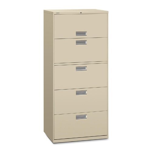 HON Brigade 600 Series Lateral File | 5 Drawers | Polished Aluminum Pull | 30"W x 19-1/4"D x 67"H | Putty Finish