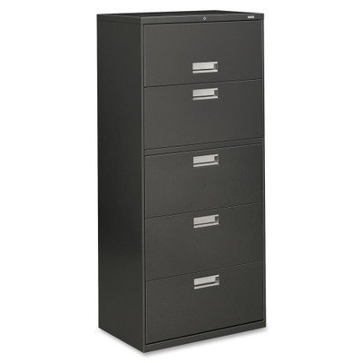 HON Brigade 600 Series Lateral File | 5 Drawers | Polished Aluminum Pull | 30"W x 19-1/4"D x 67"H | Charcoal Finish