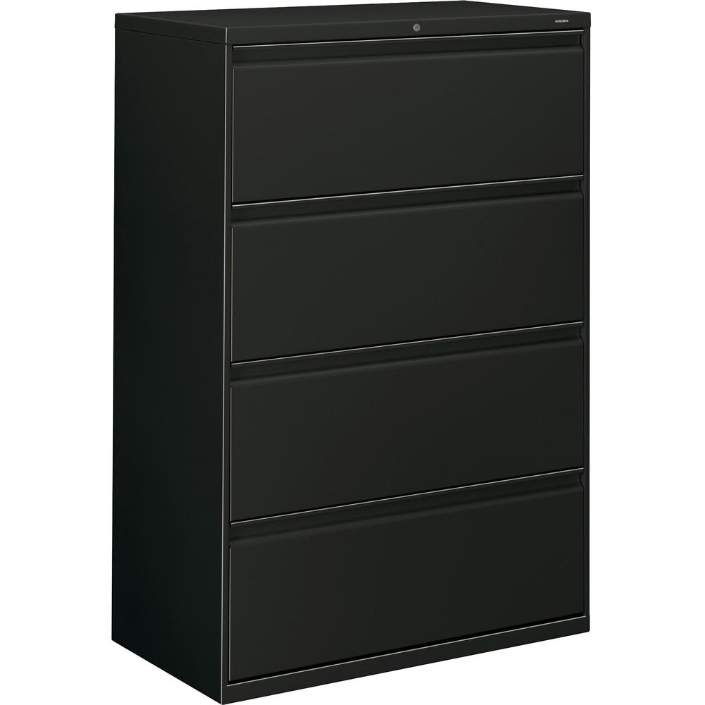 HON 800 Series Lateral File - 4-Drawer - 36" x 19.3" x 53.3" - 4 x Drawer(s) - Legal, Letter - Lateral - Security Lock - Black -