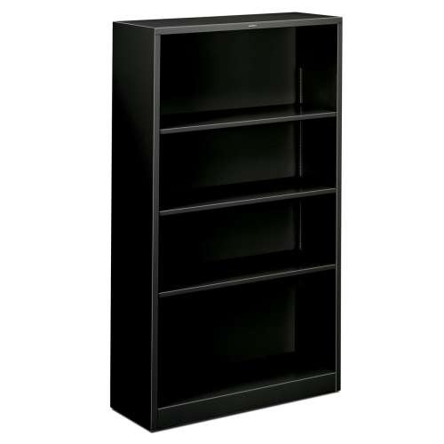HON Brigade Steel Bookcase | 4 Shelves | 34-1/2"W x 12-5/8"D x 59"H | Black Finish