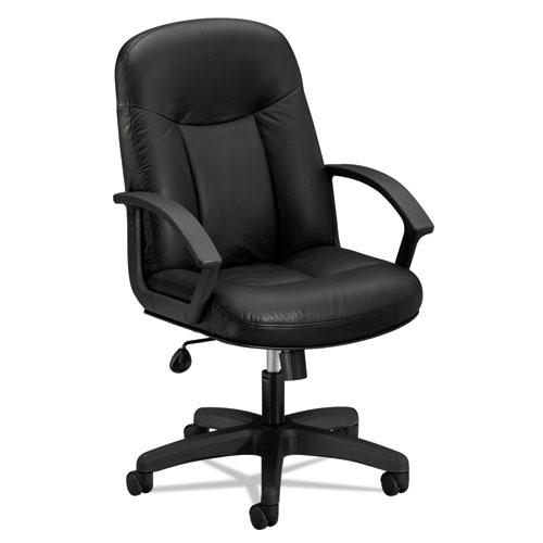 High-Back Executive Chair | Center-Tilt, Tension, Lock | Fixed Arms | Black SofThread Leather