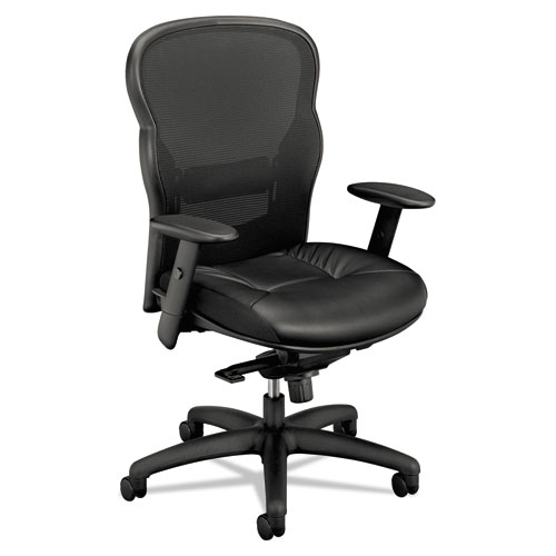 HON Wave Chair - Black Bonded Leather Seat - Black Bonded Leather, Mesh Back - Black Reinforced Resin Frame - High Back - 5-star