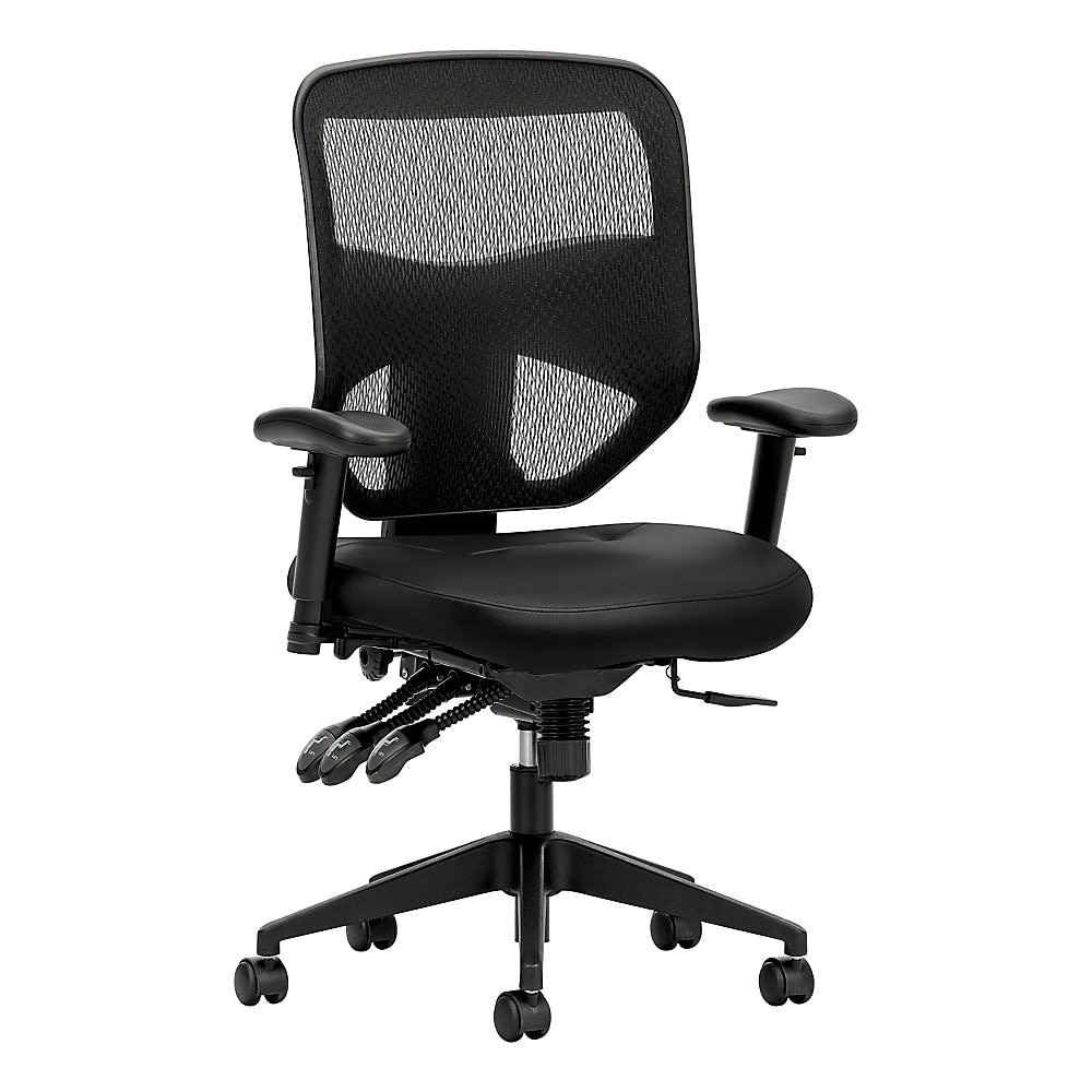HON Prominent High Back Leather Task Chair - Mesh Computer Chair with Arms for Office Desk, Black (HVL532)