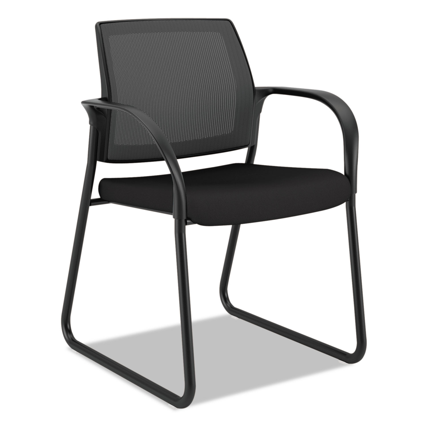 HON Ignition Chair - Black Fabric Seat - Black Mesh Back - Black Steel Frame - Sled Base - Black - Armrest