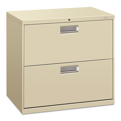 HON Brigade 600 Series Lateral File | 2 Drawers | Polished Aluminum Pull | 30"W x 19-1/4"D x 28-3/8"H | Putty Finish