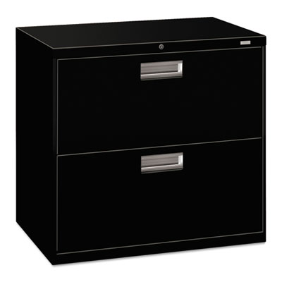 HON Brigade 600 Series Lateral File | 2 Drawers | Polished Aluminum Pull | 30"W x 19-1/4"D x 28-3/8"H | Black Finish