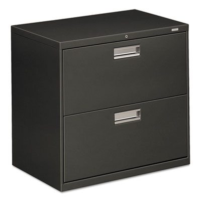 HON Brigade 600 Series Lateral File | 2 Drawers | Polished Aluminum Pull | 30"W x 19-1/4"D x 28-3/8"H | Charcoal Finish