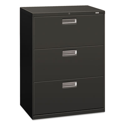 HON Brigade 600 Series Lateral File | 3 Drawers | Polished Aluminum Pull | 30"W x 19-1/4"D x 40-7/8"H | Charcoal Finish
