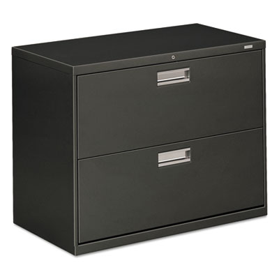 HON Brigade 600 Series Lateral File | 2 Drawers | Polished Aluminum Pull | 36"W x 19-1/4"D x 28-3/8"H | Charcoal Finish