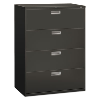 HON Brigade 600 Series Lateral File | 4 Drawers | Polished Aluminum Pull | 42"W x 19-1/4"D x 53-1/4"H | Charcoal Finish