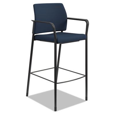 HON Accommodate Cafe Stool | Fixed Arms | Navy Fabric | Textured Black Frame