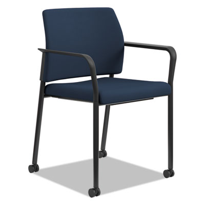 HON Accommodate Guest Chair | Fixed Arms | Casters and Glides | Navy Fabric | Textured Black Frame