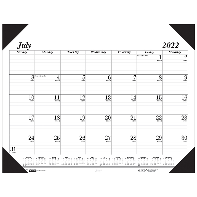 Monthly Academic Calendar Economy Desk Pad, 14 Months (Jul-Aug), 22" x 17", Black