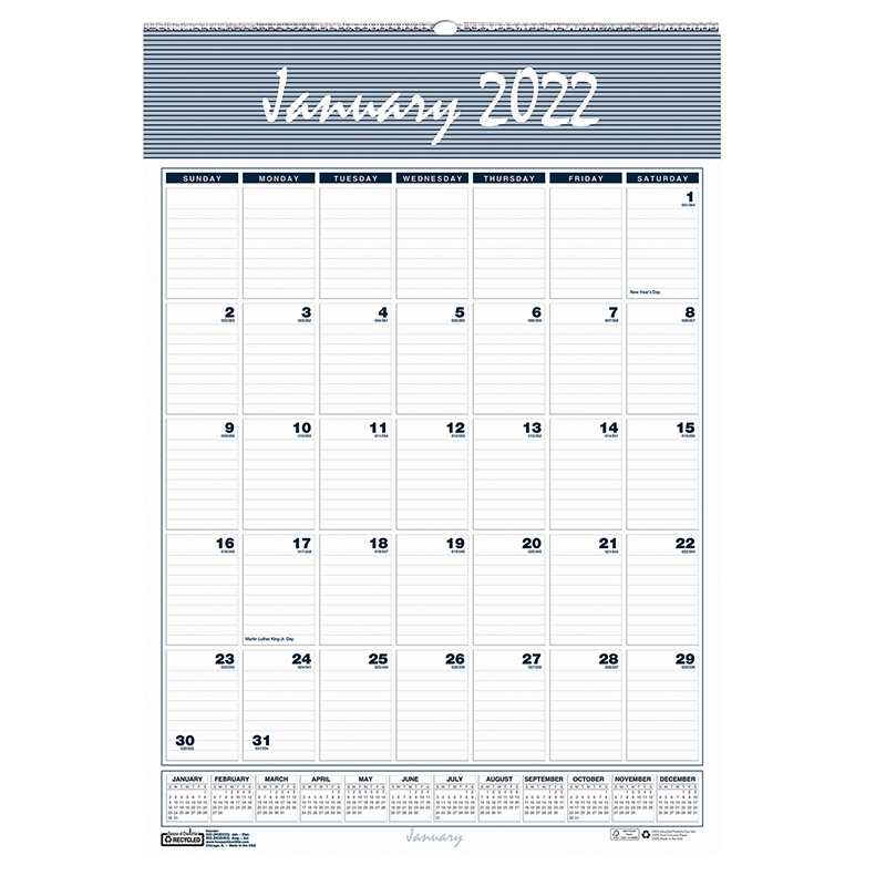 Recycled Monthly Wall Calendar Bar Harbor, 12" x 17"