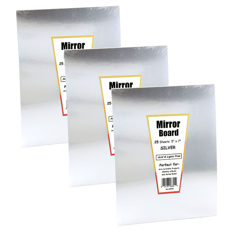 Silver Foil Mirror Board, 5" x 7", 25 Sheets Per Pack, 3 Packs