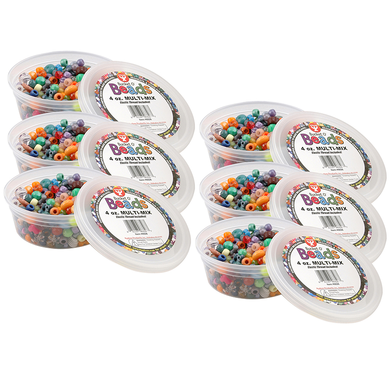 Bucket O' Beads, Multi-Mix, Asstd Sizes, 4 oz Per Pack, 6 Packs