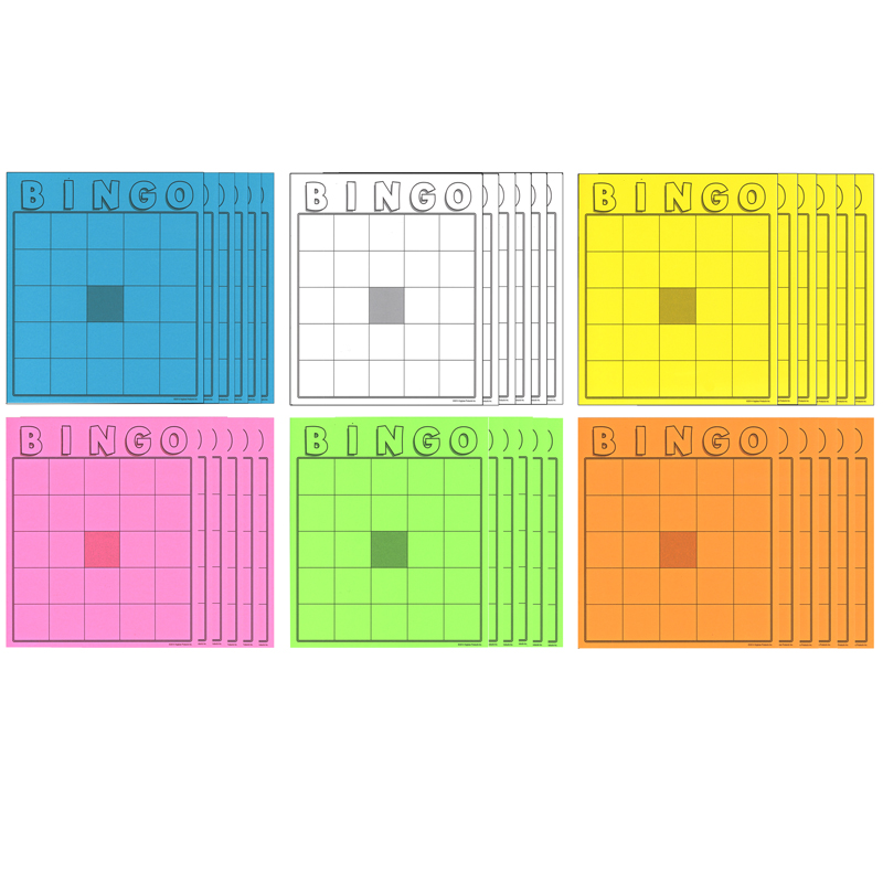 Blank Bingo Cards, Assorted Colors, 7-1/2" x 8-3/4", Pack of 36