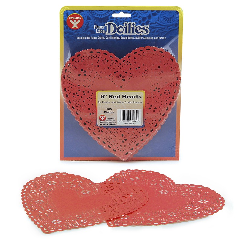 Heart Doilies, Red, 6", Pack of 100
