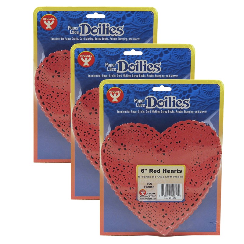 Heart Doilies, Red, 6", 100 Per Pack, 3 Packs