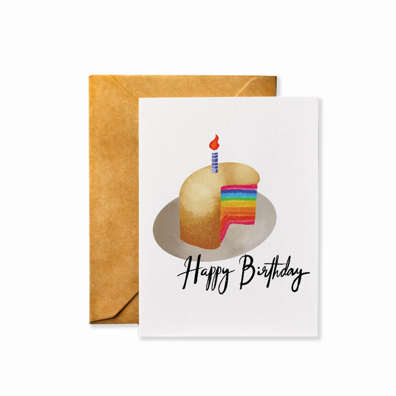Birthday Card - 4.25 x 5.5 in Happy Birthday with Rainbow Cake