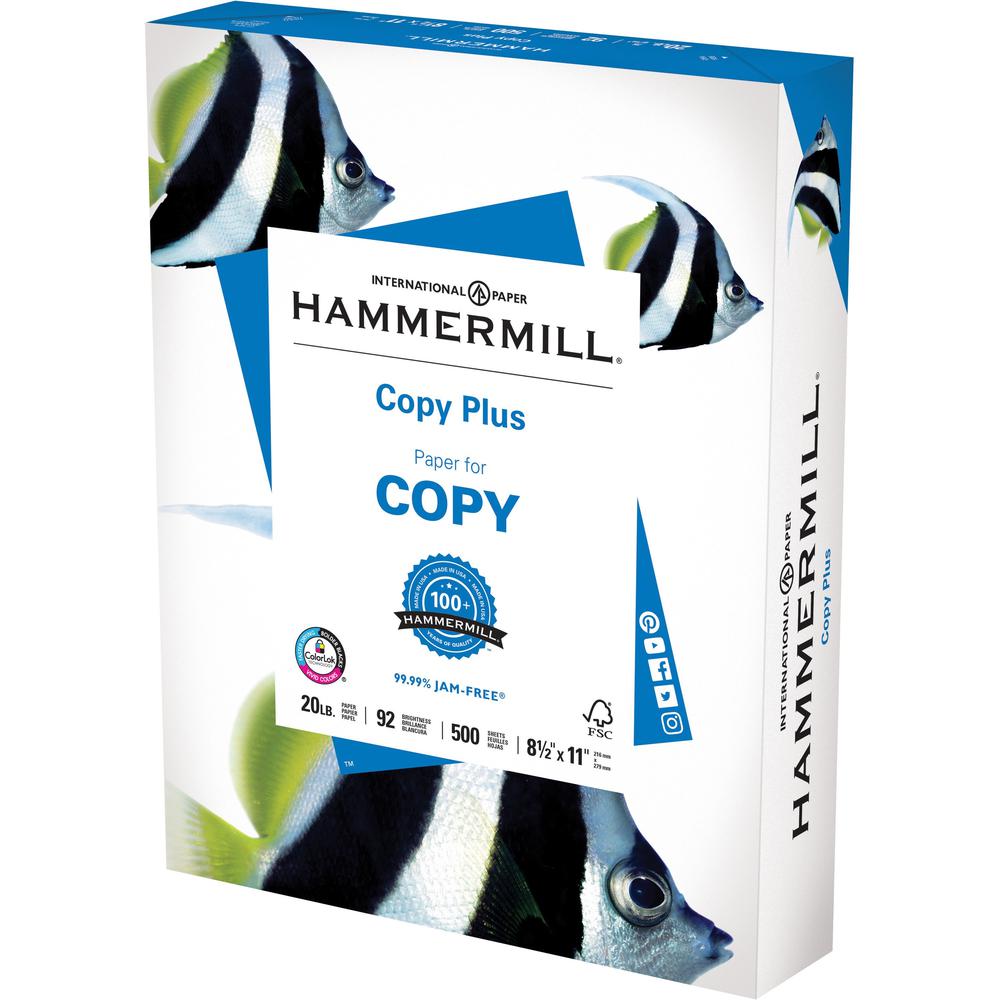 Hammermill Copy Plus Paper - White - 92 Brightness - Letter - 8 1/2" x 11" - 20 lb Basis Weight - 75 g/m² Grammage - 5 / Ca