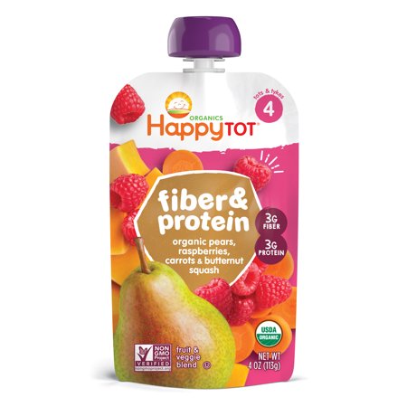 Happy Tot Organic Fiber And Protein, Pear Raspberry Butternut Squash And Carrot (16x4 OZ)