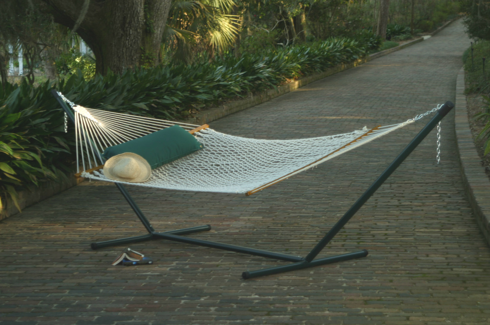 Polyester Rope Hammock, Green Stand, Pillow