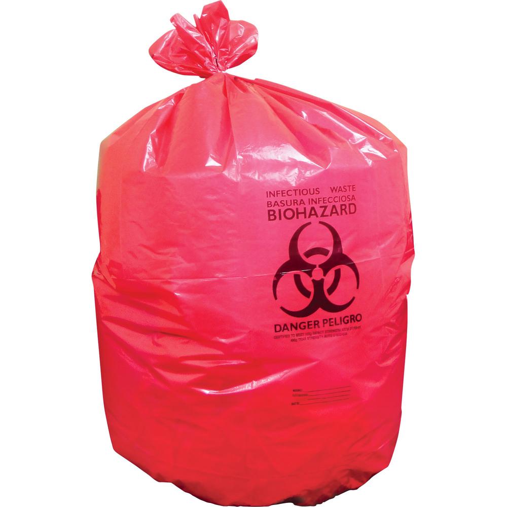 Heritage 1.3 mil Red Biohazard Can Liners - 46" Width x 40" Length - 1.30 mil (33 Micron) Thickness - Low Density - Red - Linear