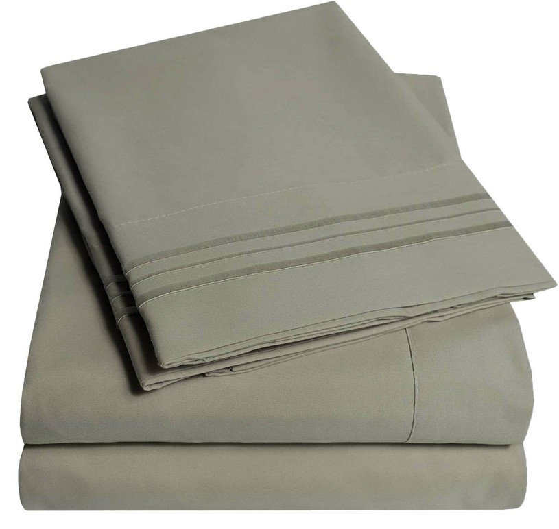 200 Embroidery Soft Sheet Set Wrinkle Resistant Twin Taupe 