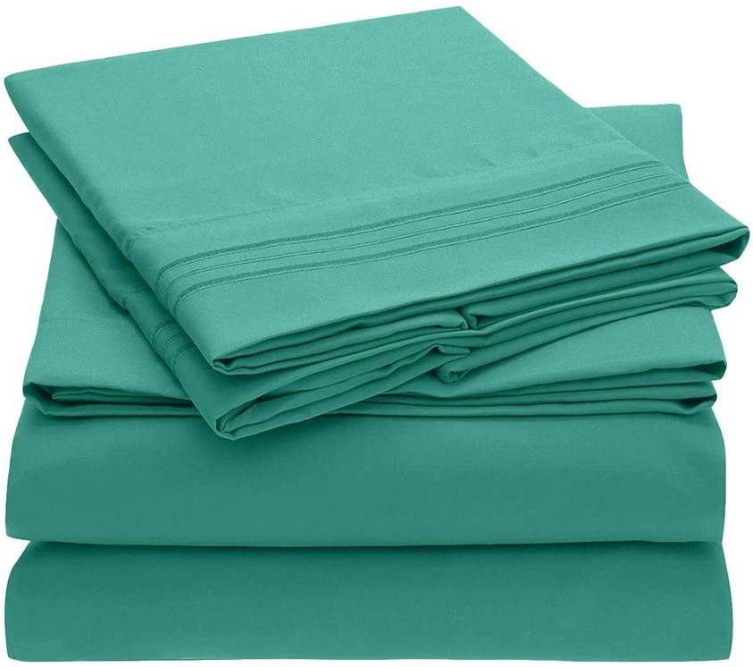 200 Embroidery Soft Sheet Set Wrinkle Resistant Twin Teal Blue 